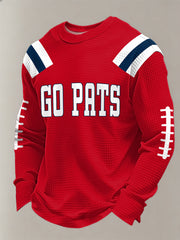Men's Go Pats Print Gift For Football Fans Casual Waffle Long Sleeve T-Shirt