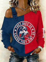 Women's They Hate Us Cause They Ain't Us Gift For Football Fans Gameday Casual Off-Shoulder Top