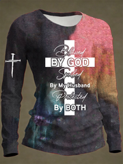 Women's Blessed By God Spoiled By My Huaband Printed Long Sleeve Shirt