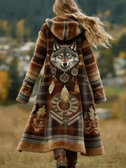 Women's Wolf Dreamcatcher Western Aztec Cozy Cardigan