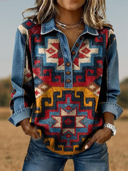 Women's Western Pattern Button-Up Top