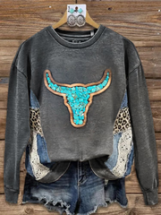 Women's Western Cowboy Skull Print Regular Sweatshirt