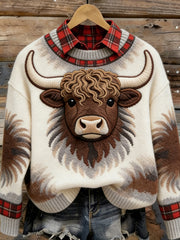 Women's Funny Highland Cow Art Cozy Sweater