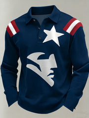 Men's Football Fans Gameday Casual Buttons Long Sleeve T-Shirt