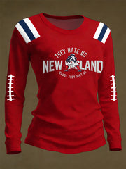 Women's They Hate Us Cause They Ain't Us Gift For Football Fans Gameday Casual Long Sleeve T-Shirt