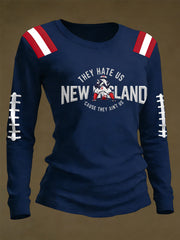 Women's They Hate Us Cause They Ain't Us Gift For Football Fans Gameday Casual Long Sleeve T-Shirt