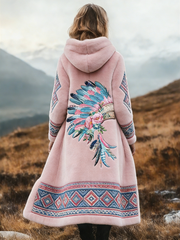 Women's Western Pattern Printed Flannel Long Coat