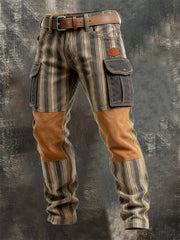 Men's Vintage Striped Pattern Cargo Pants