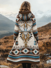Women's Western Pattern Printed Flannel Long Coat