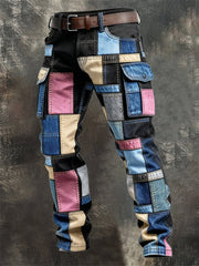 Men's Vintage Patchwork Pattern Cargo Pants