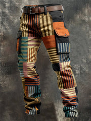 Men's Vintage Striped Pattern Cargo Pants