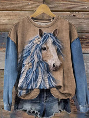 Women's Vintage Horse Art Sweatshirt