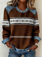 Women's Western Ethnic Aztec Printed Denim Patchwork Top