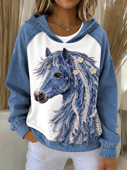 Women's Vintage Horse Art Hooded Sweatshirt