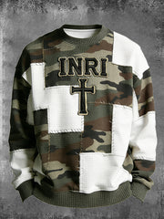 Men's Christian Inri Cross Camouflage Print Casual Waffle Sweatshirt