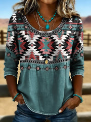 Women's Retro Western Aztec Print Casual Top