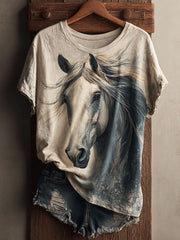 Women's Vintage Horse Art Print Casual Short Sleeve T-shirt
