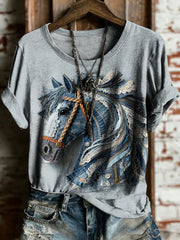 Women's Vintage Horse Art Print Casual Short Sleeve T-shirt
