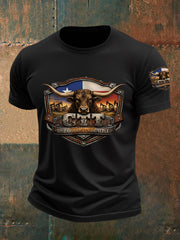 Men's Retro CTT Oil Exploration & Cattle Print Casual Tee