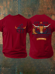 Men's Retro CTT Oil Exploration & Cattle Print Casual Tee