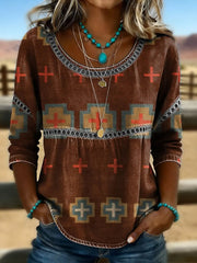 Women's Retro Western Aztec Print Casual Top