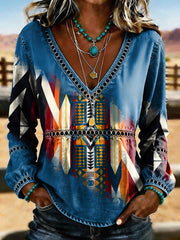 Women's Retro Western Aztec Print Casual Top