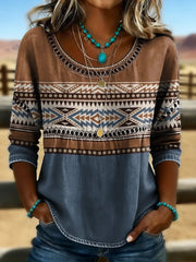 Women's Retro Western Aztec Print Casual Top