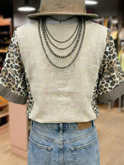 Women's Leopard Print Lace Patch T-Shirt