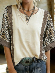 Women's Leopard Print Lace Patch T-Shirt