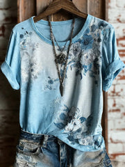 Women's Vintage Floral Art Print Casual Short Sleeve T-shirt