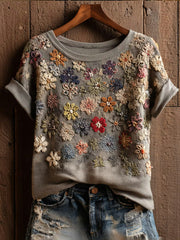 Women's Vintage Floral Art Print Casual Short Sleeve T-shirt