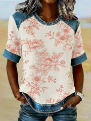 Women's Western Vintage Art Print Classic Waffle Short Sleeved T-Shirt
