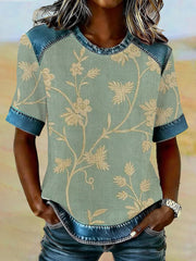 Women's Western Vintage Art Print Classic Waffle Short Sleeved T-Shirt
