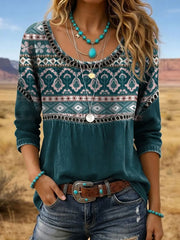 Women's Western Vintage Art Print Classic Top