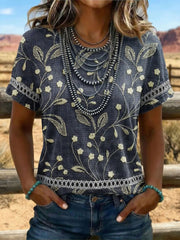 Women's Vintage Art Print Classic Short-sleeved T-shirt