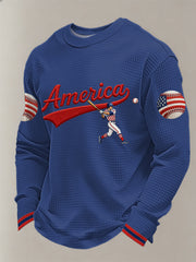 Men's USA Baseball Print Casual Waffle Long Sleeve T-Shirt
