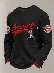 Men's USA Baseball Print Casual Waffle Long Sleeve T-Shirt