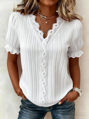 Women's Casual Elegant Lace-Paneled Short-Sleeve Shirt