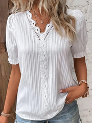 Women's Casual Elegant Lace-Paneled Short-Sleeve Shirt