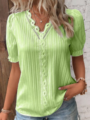 Women's Casual Elegant Lace-Paneled Short-Sleeve Shirt