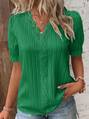 Women's Casual Elegant Lace-Paneled Short-Sleeve Shirt