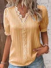 Women's Casual Elegant Lace-Paneled Short-Sleeve Shirt