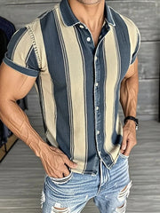 Men's Casual Retro Stripe Graphic Print Short Sleeve Shirt