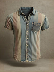 Men's Casual Retro Stripe Graphic Print Short Sleeve Shirt