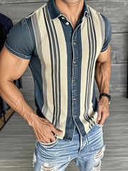 Men's Casual Retro Stripe Graphic Print Short Sleeve Shirt