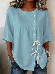 Women's Cotton And Linen Button-tie Shirt