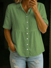 Women's Cotton And Linen Short-sleeve Shirt