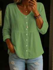 Women's Round Neck Casual Linen Shirt