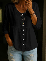Women's Round Neck Casual Linen Shirt