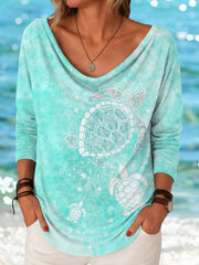 Women's Ocean Animals Sea Turtles Print Casual T-Shirt